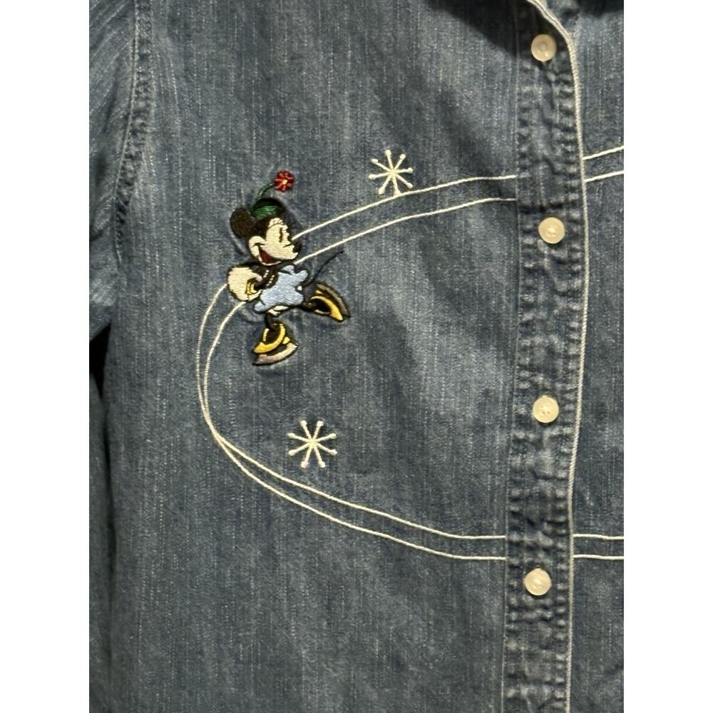 Disney Shopping Denim Holiday Christmas Embroidered Long Sleeve Top Size Large - Picture 4 of 8